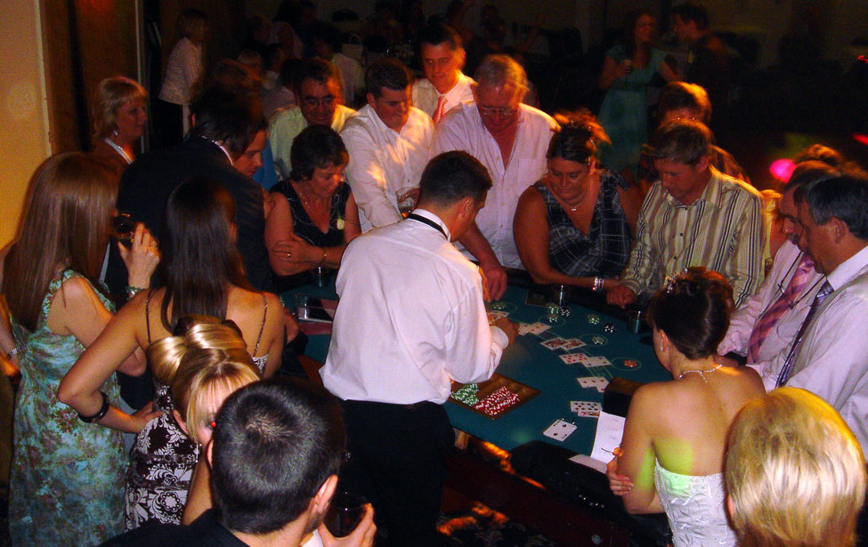 Lee entertains during a Blackjack Tournament durng Jon & Lynnes Peet Wedding Reception at The Stradey Park Hotel, Llanelli